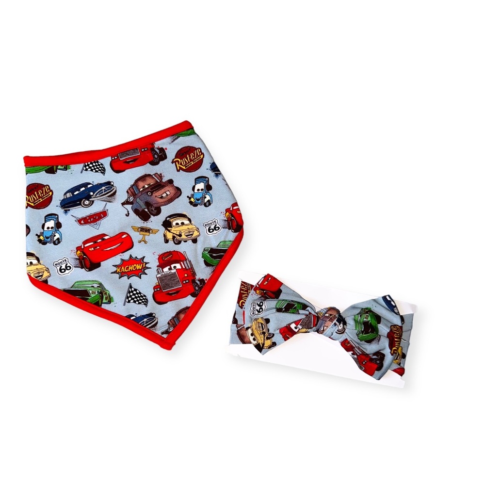 🏎️NIB Cars Bamboo Bib & headband Set🏎️
